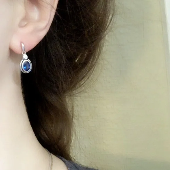 New Sapphire Water Drop Dangle Post 14K & Sterling Silver .925K Earrings - Picture 3 of 6